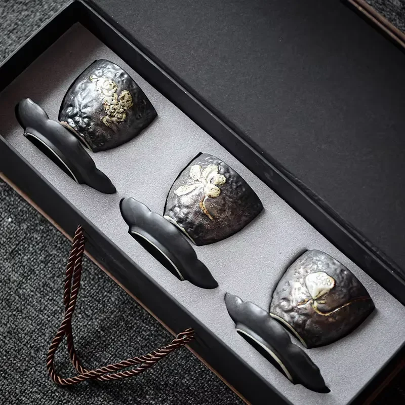 Classic Gold Plated Ceramic Teacup Set with Coaster 150ml Eco Friendly Tea Bowl Gift Box for Business Gifts