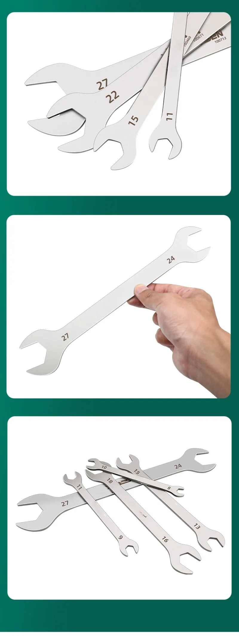 Ultradünner dünner Schraubenschlüssel, große Öffnung, Doppelzweckschlüssel, dünner Doppelzweckschlüssel, 5,5–11 mm, 12–16 mm, 17–22 mm, 3 Stück Hardware-Werkzeug – Detail 9