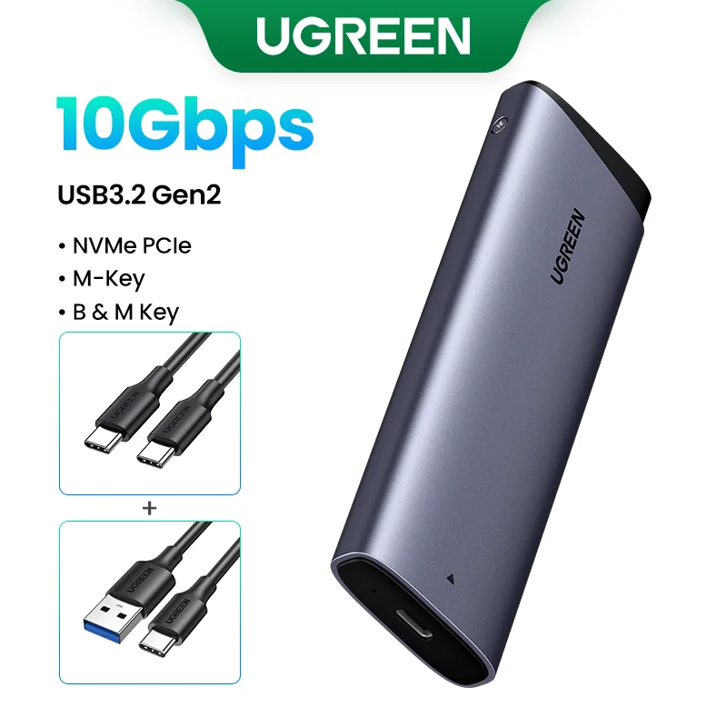 UGREEN M2 SSD Case M.2 NVMe SATA SSD Enclosure Adapter 10Gbps USB 3.2 Gen2 USB C External Enclosure Supports M and B&M Keys
