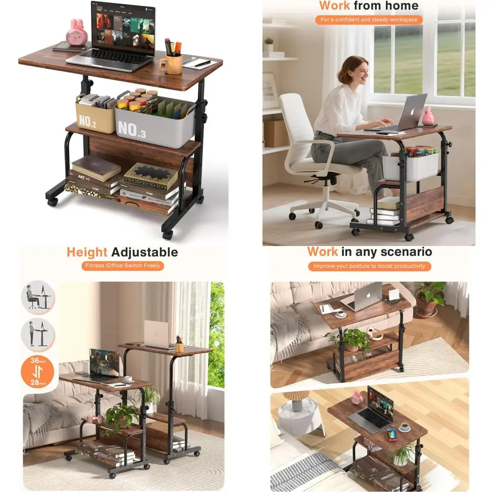 Compact Mobile Desk with Adjustable Height and Storage for Compact Home Offices