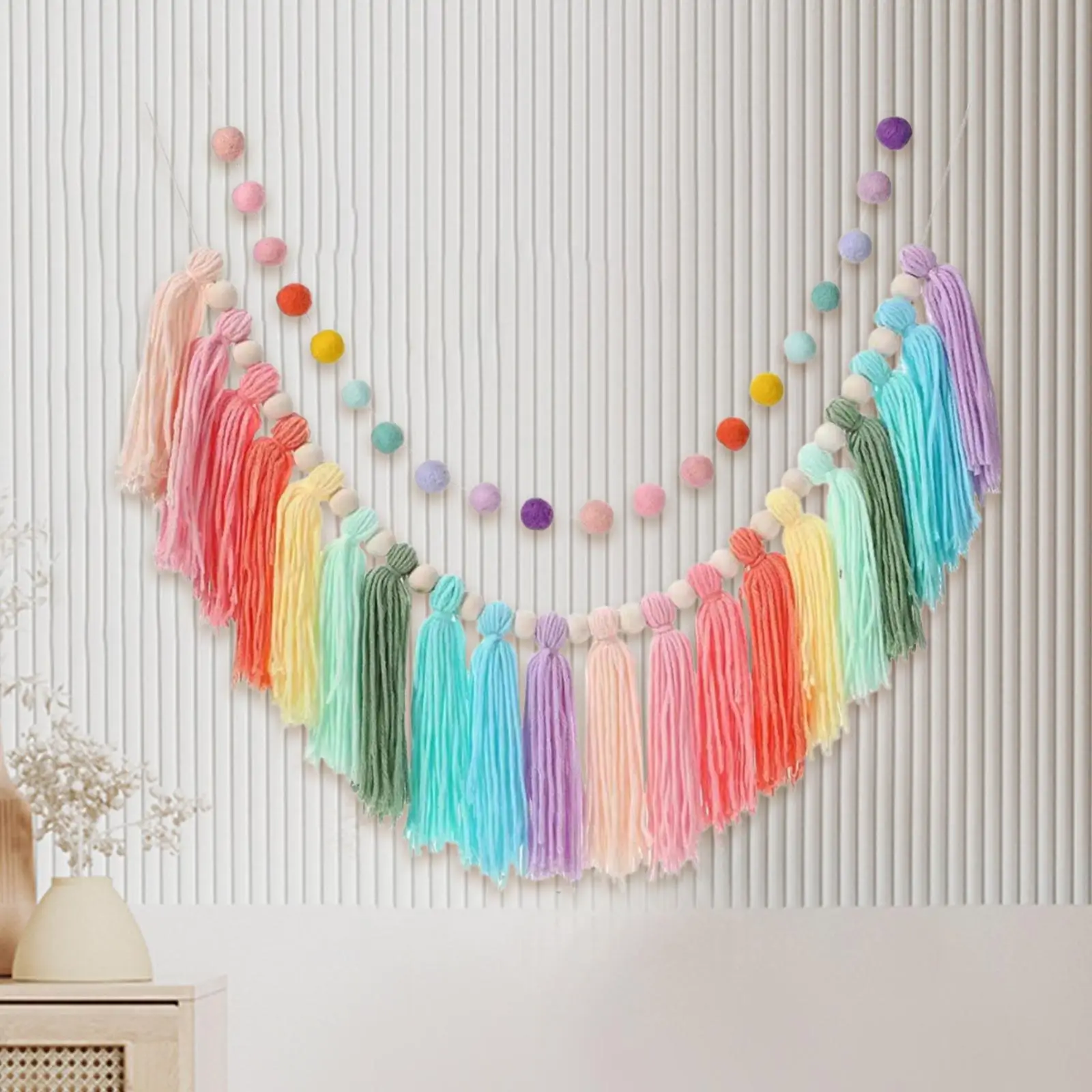 Wall Decoration Boho Tassel Garland with Pompom String for Housewarming Christmas Thanksgiving New Year Gift