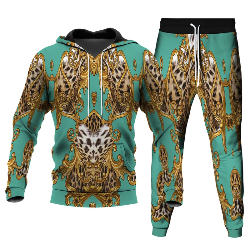 Leopard Zebra Pattern 3D Printed Tracksuits Men\'s 2 Piece Set Hoodies Sweatpants Streetwear Casual Two Piece Male Oversized Suit