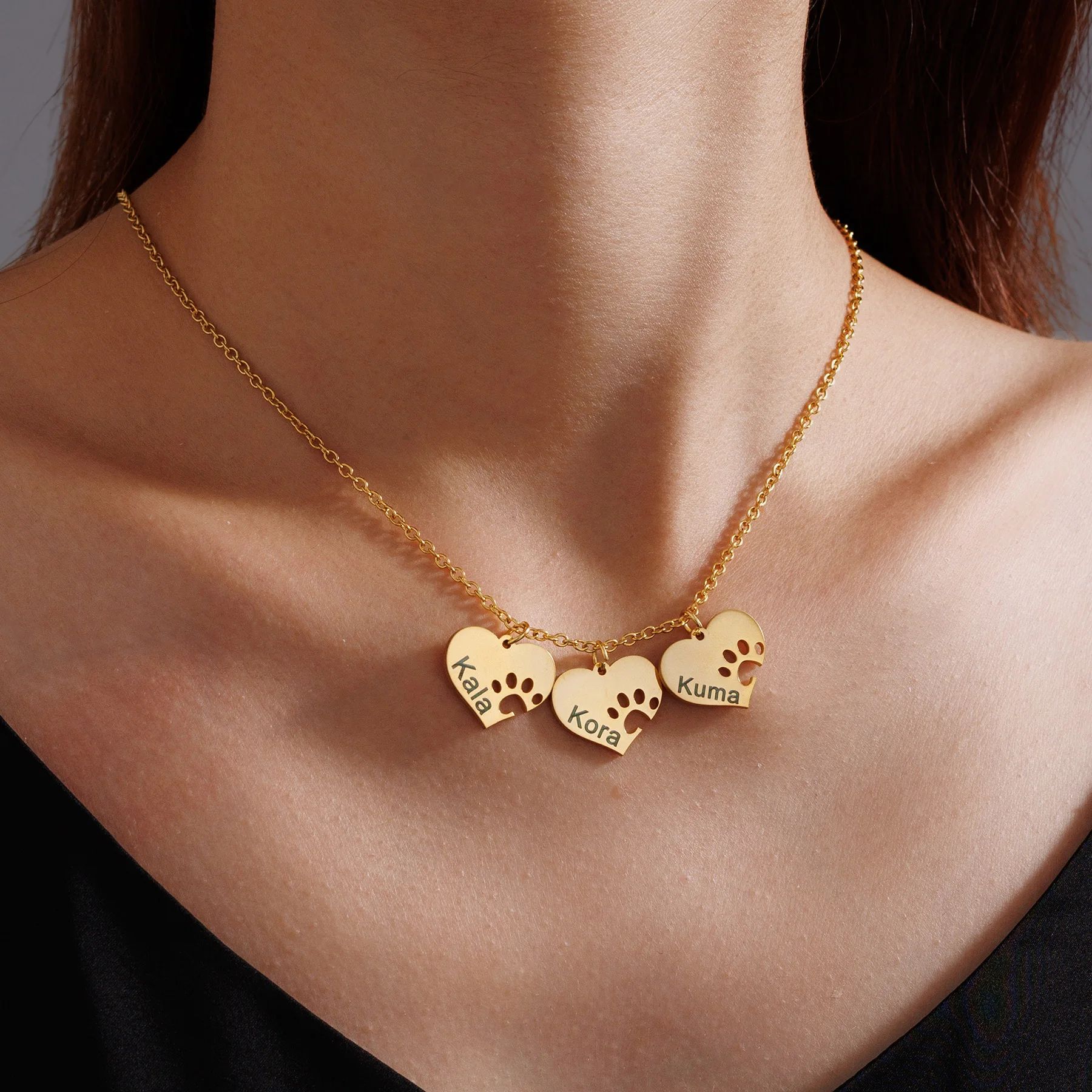 

Индивидуальное гравированное ожерелье с именем и сердечком-лапкой для женщин, из нержавеющей стали, с несколькими именами, персонализированное, рождественский ювелирный подарок