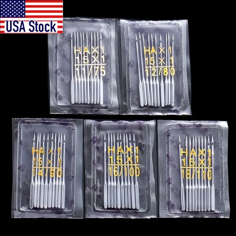 

50 шт./компл., 5 размеров 11/75, 12/80, 14/90, 16/ 100, 18/10, универсальные иглы для швейных машин