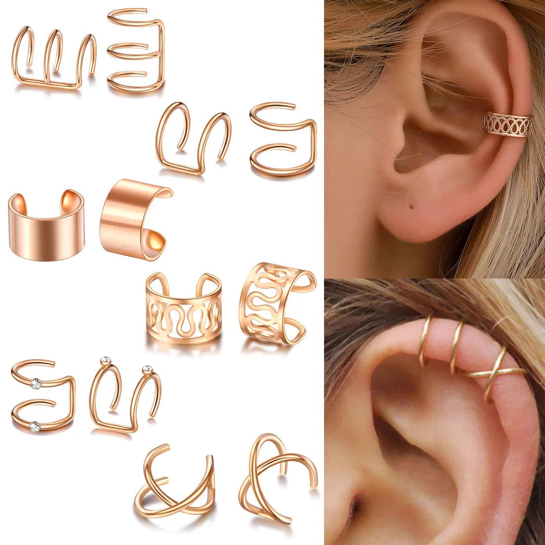 Retro Alloy Clip Earrings Unisex Creative Simple C-Shaped Clip Earrings for Non-pierced Ears Set Trendy Jewelry Gifts