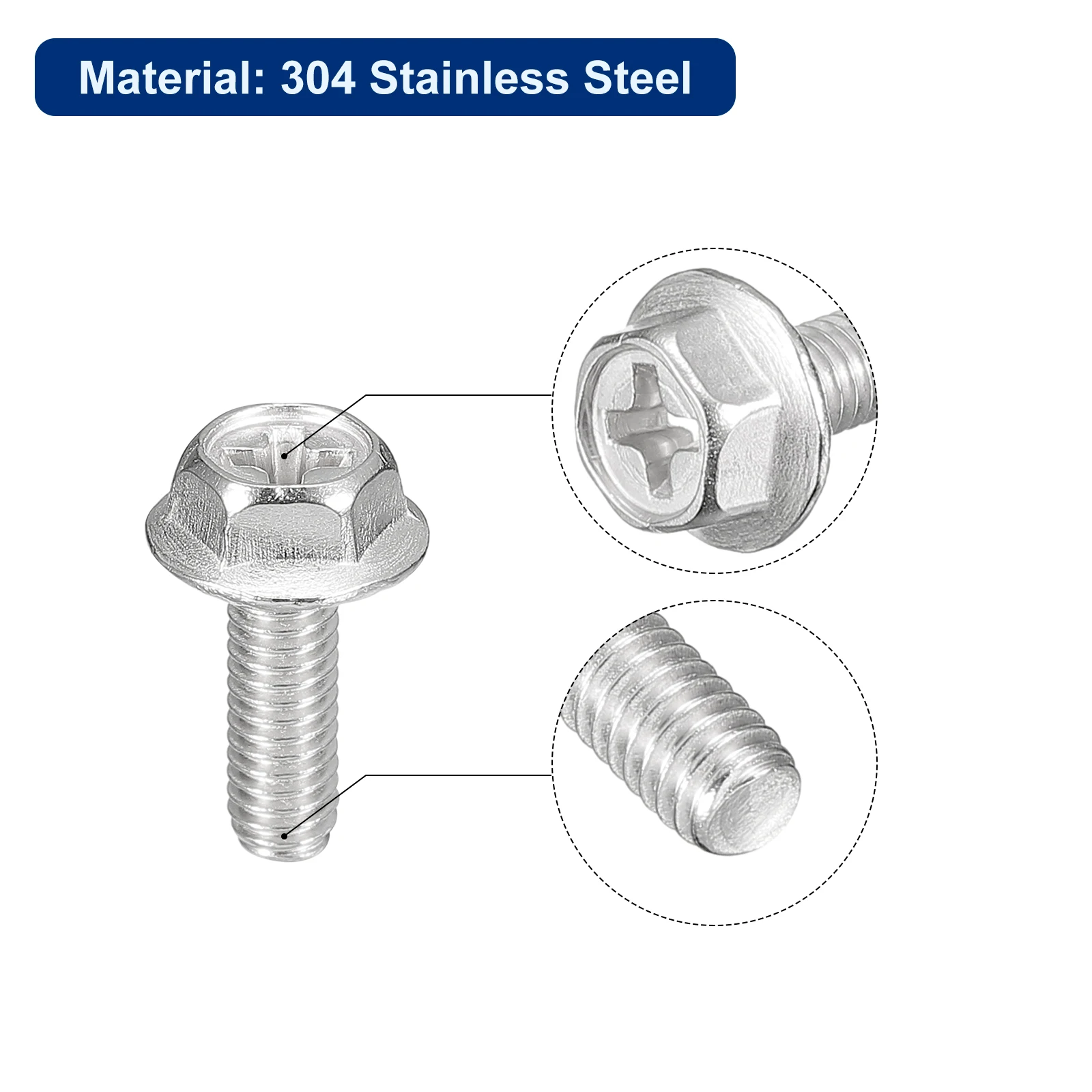 M4x12mm Phillips zeskantflensbouten, 10 stuks 304 roestvrijstalen schroeven