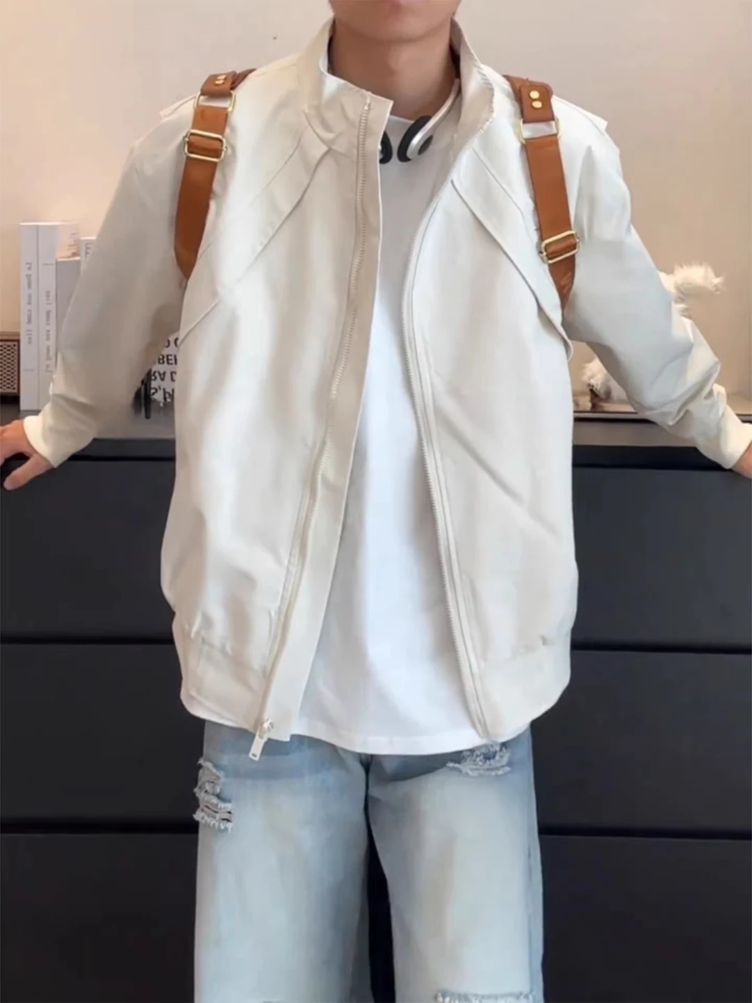 Cleanfit American Style Deconstructed Flight Jacket Men's Spring Autumn Three-Proof Stand Collar Short Baseball Coat Outerwear