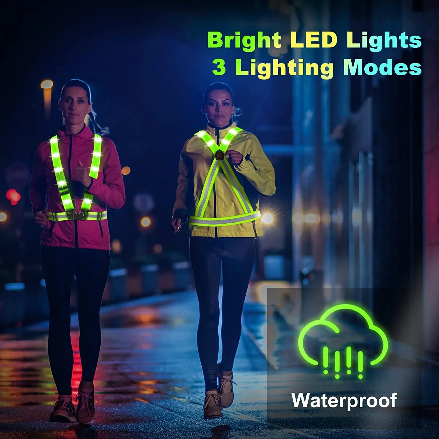 LED Reflective Vest Waterproof Adjustable USB Rechargeable Safety Vest for Women Men Night Running Jogging Walking Cycling Motor