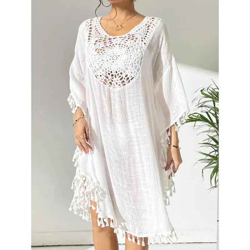 New Summer Solid Color Leisure Women Loose Bathing Suit Cover Ups Swimsuit Coverups Dress Soft Crochet Bikini Beach Skirt