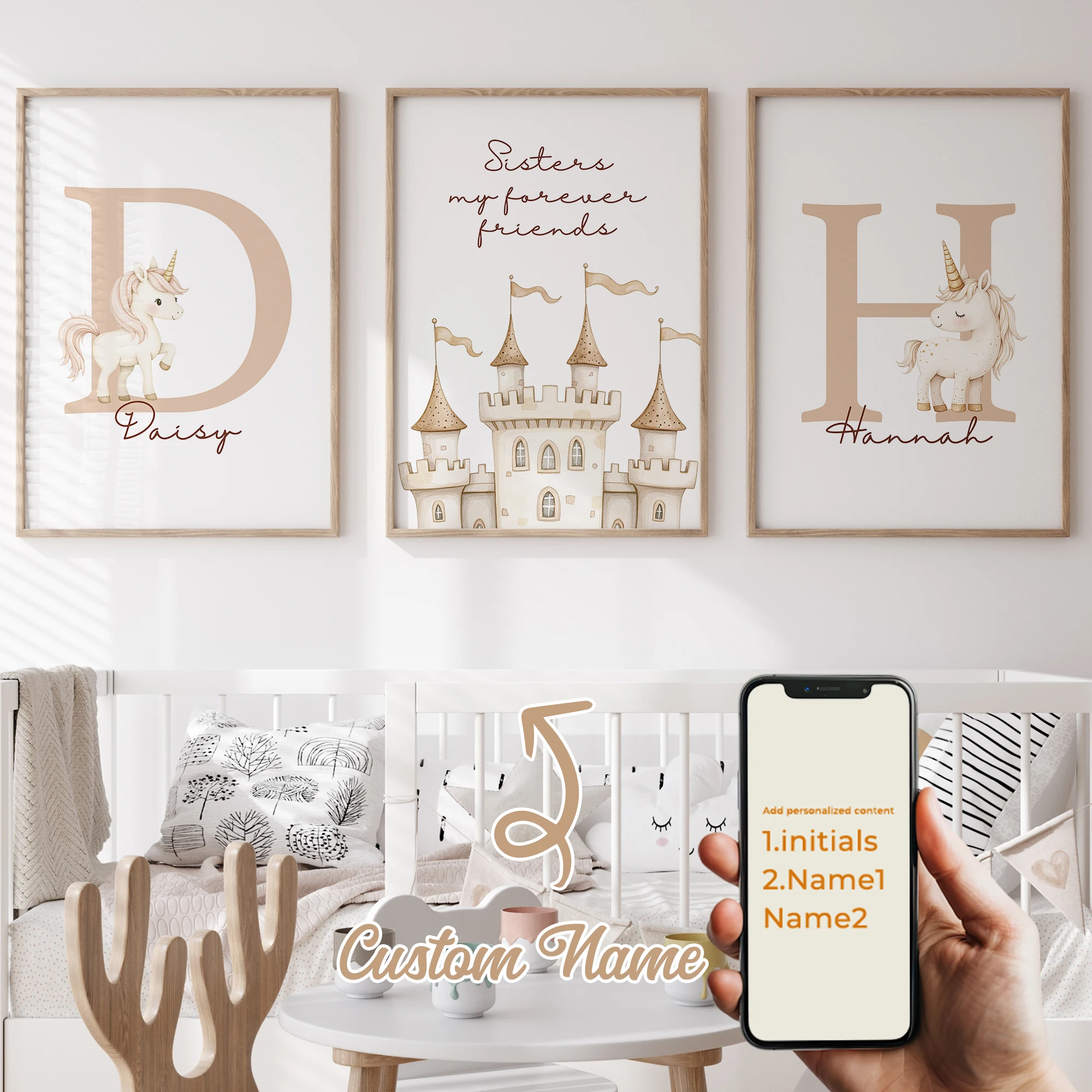 

3pcs Personalized Custom Name Cartoon Yellow Castle Wall Art Print Picture Canvas Poster Painting For Living Room Home Decor