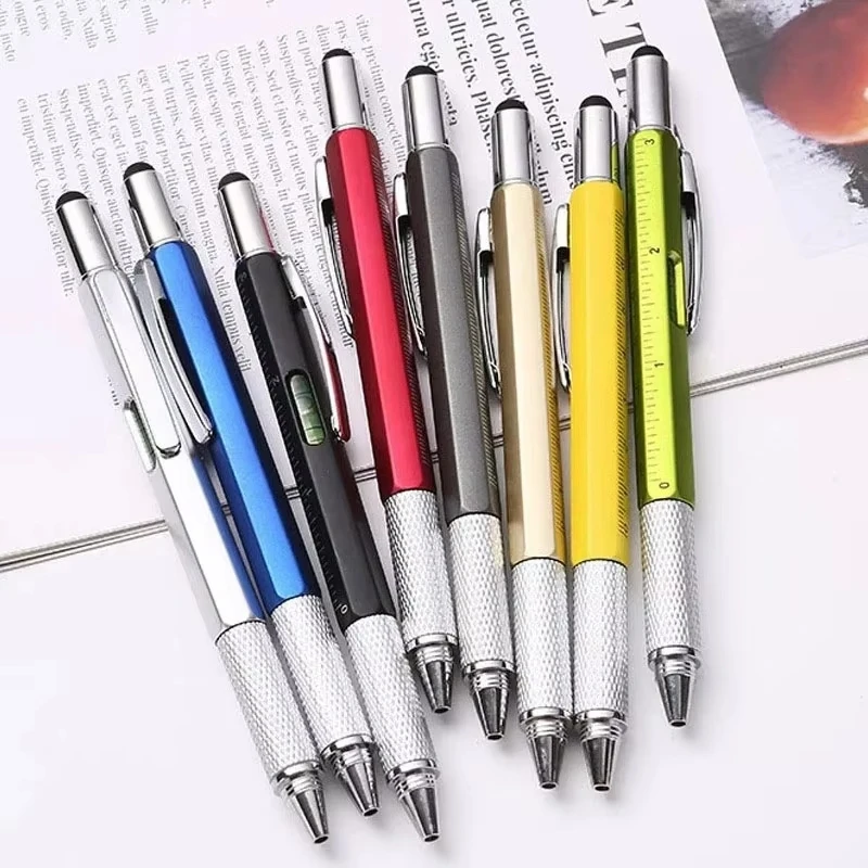 Multi-functional Ballpoint Pen Screen Stylus Capacitive Pen With Screwdriver Ruler Levelgauge Refillable Ballpoint Pencil Tools