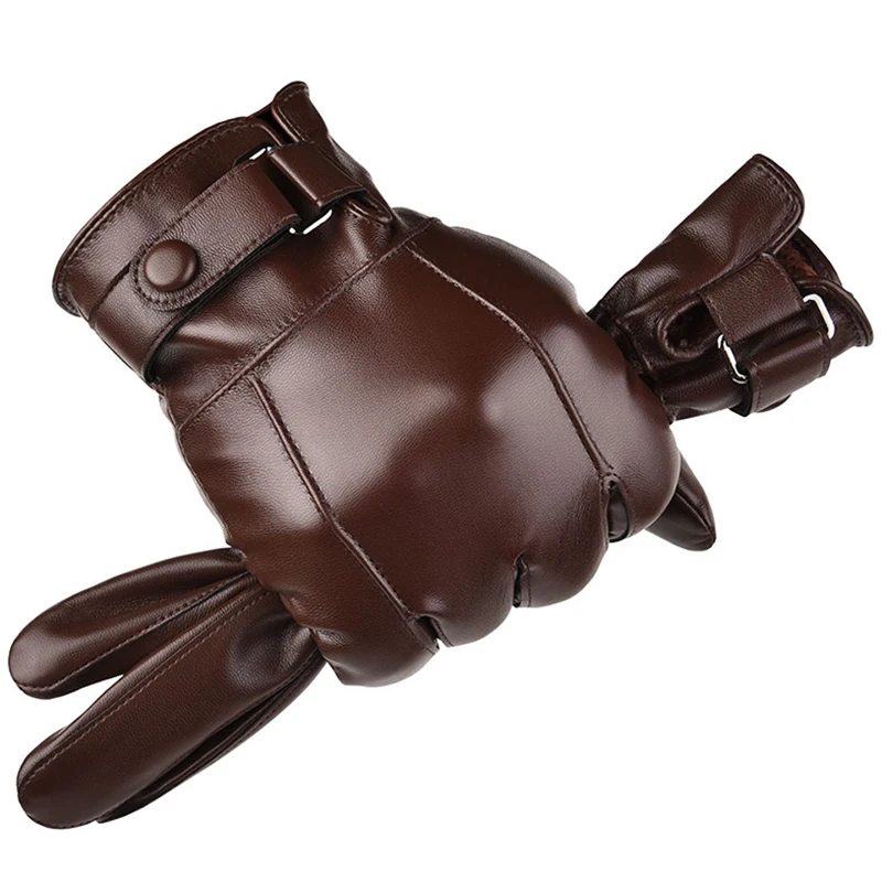 

Leather Gloves Men's PU Press Screen Warm Riding Business Casual Korean Washed Leather Gloves