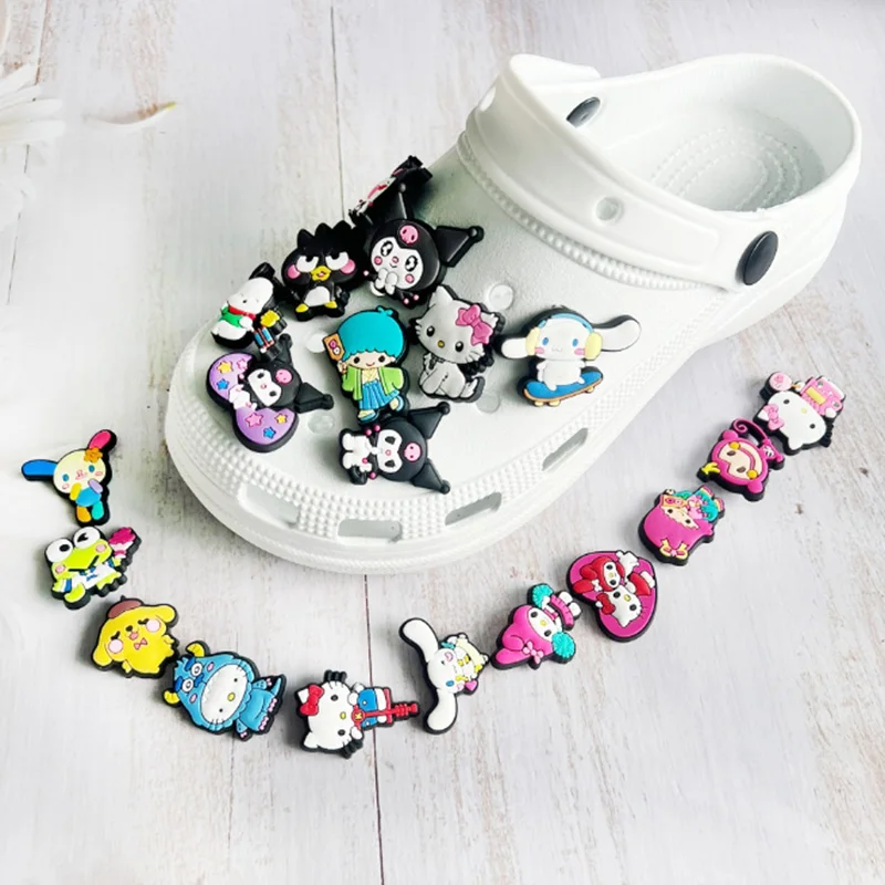 MINISO Cute cartoon Kawaii Hello Kitty Kuromi Shoe Charms DIY Shoe Buckle Accessories PVC Shoe Decorations Christmas Gifts