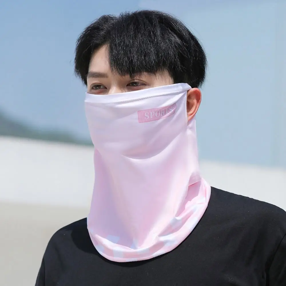 Stripe Summer Sunscreen Face Veil Gradient Anti-UV Ice Silk Neckline Face Gini Mask Letter Face Cover Fishing Face Shield Veil