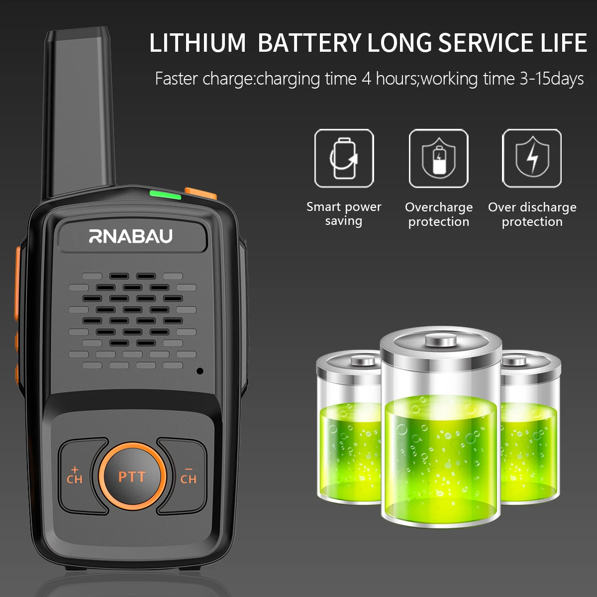 Rnabau MT-N1 Mini Walkie Talkie - 16 Canales UHF 400-470MHz, Carga USB, Radio Bidireccional Compatible con Baofeng