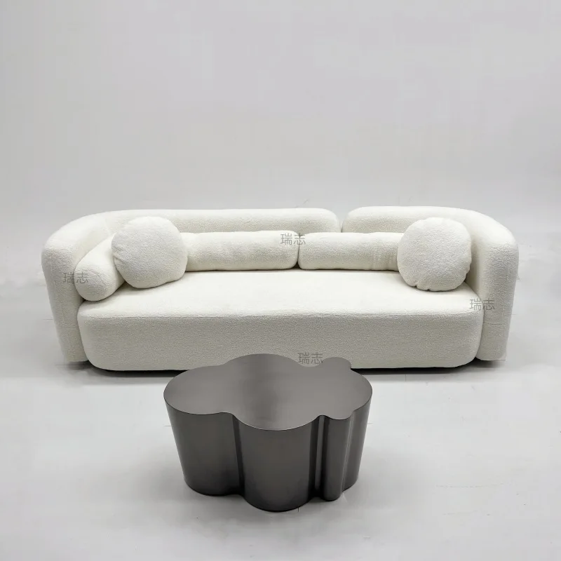 Living room furniture Cream lamb wool fabric sofa Italian minimalist Internet celebrity creative designer modern simplicity