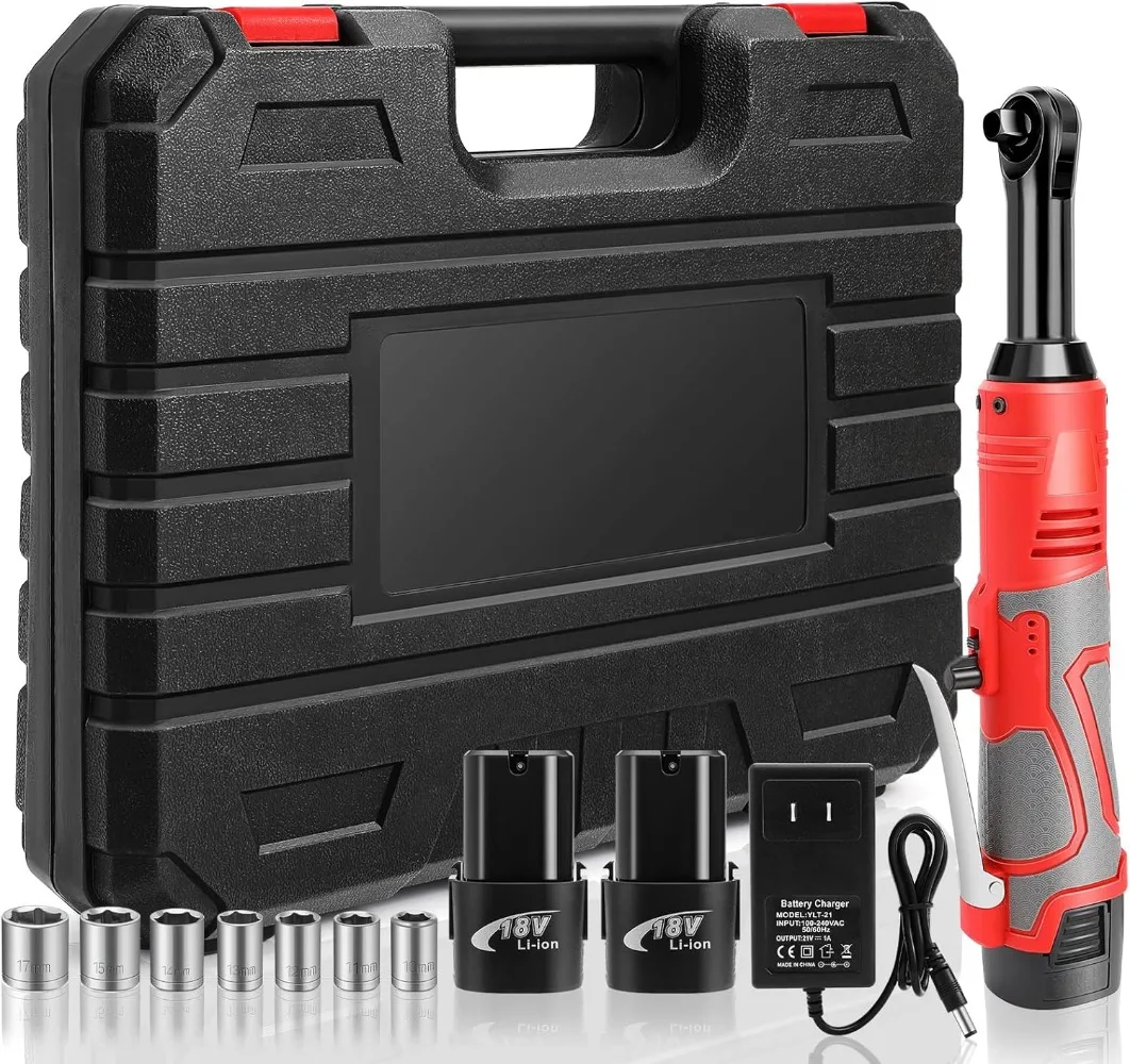 18V Extended Cordless Ratchet Wrench 3/8 Electric Wrenches Set 45 Ft-lbs (60 N.m) 400RPM Power, 2 Battery 2.0Ah Lithium-Ion