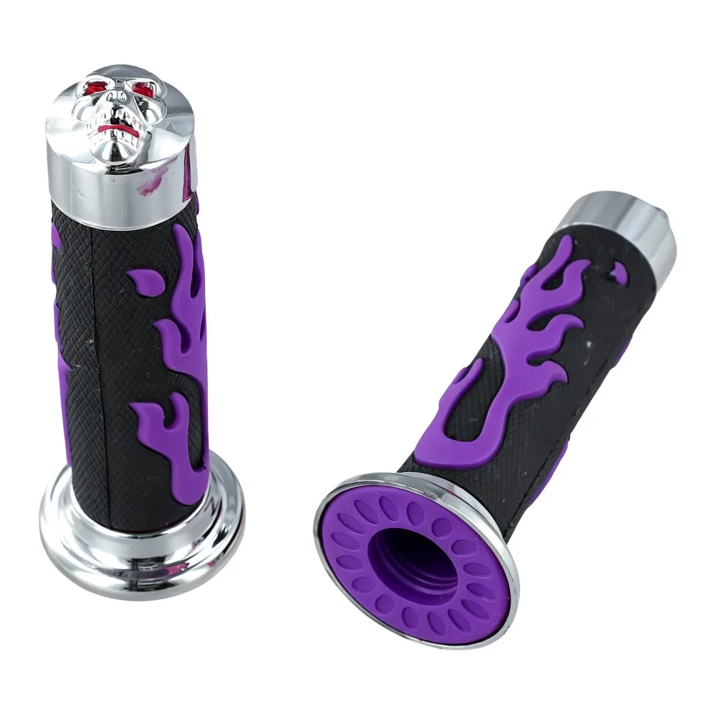 7/8 inch 22mm Motorcycle Handlebar Throttle Grips Flame Skull Pattern Soft Rubber for Reliable Throttle Response