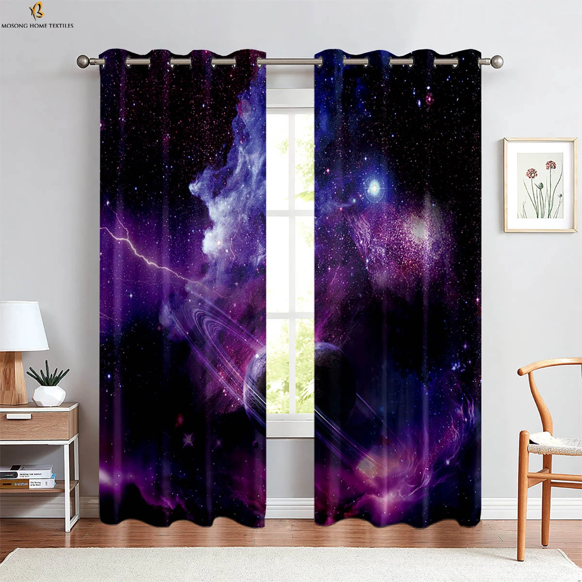 Dreamy Starry Sky 3d Printed Curtain Rod Pocket Bedroom Living Room Study Decorative Curtain Easy To Wash And Care 2 Pieces