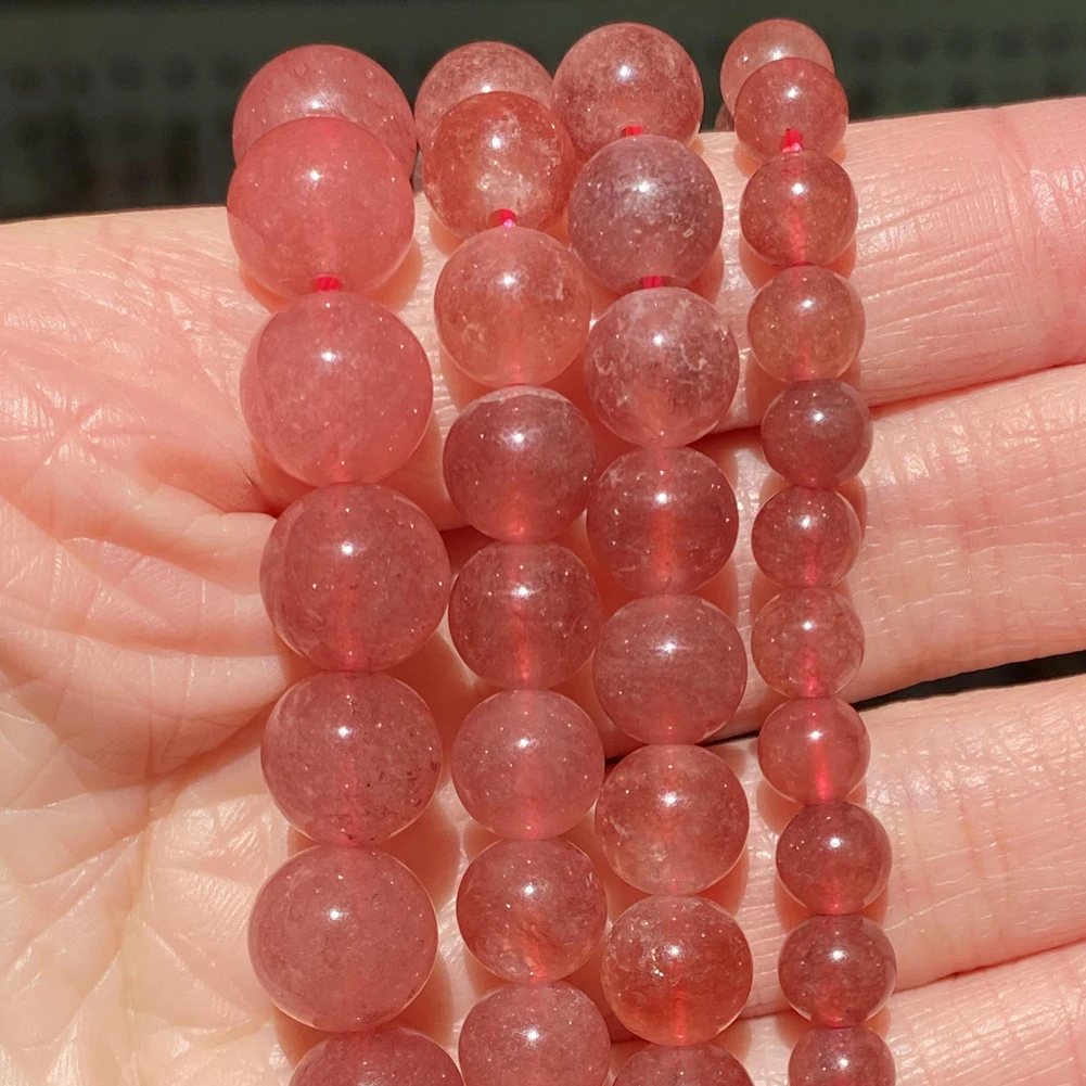 Natural Stone Strawberry Quartzs Irregular Faceted Round Loose Spacer Beads For Jewelry DIY Bracelet Necklace Making Accessories