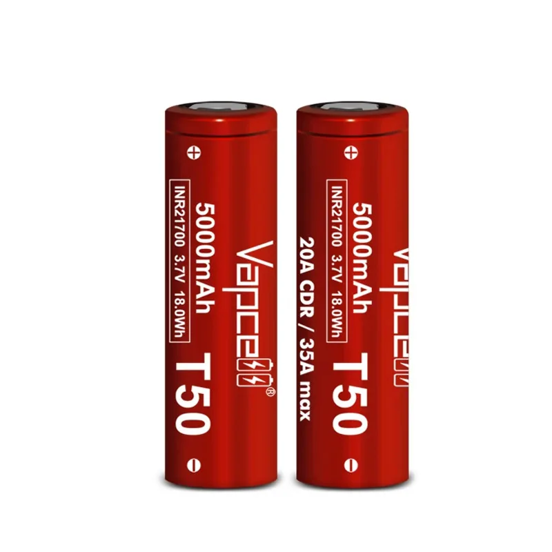 Original Vapcell T50 INR 21700 Battery 5000mah CDR 20A Max 35A 3.7V High-power Rechargeable Li ion Battery For VapeMod Toys UAV