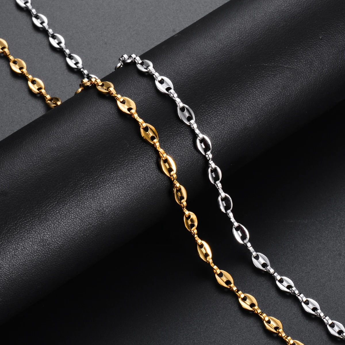 Wholesale 1 Meter Stainles Steel Gold Color Mariner Link Chains for Men Women Necklace Bracelet Making Coffee Bean Chains