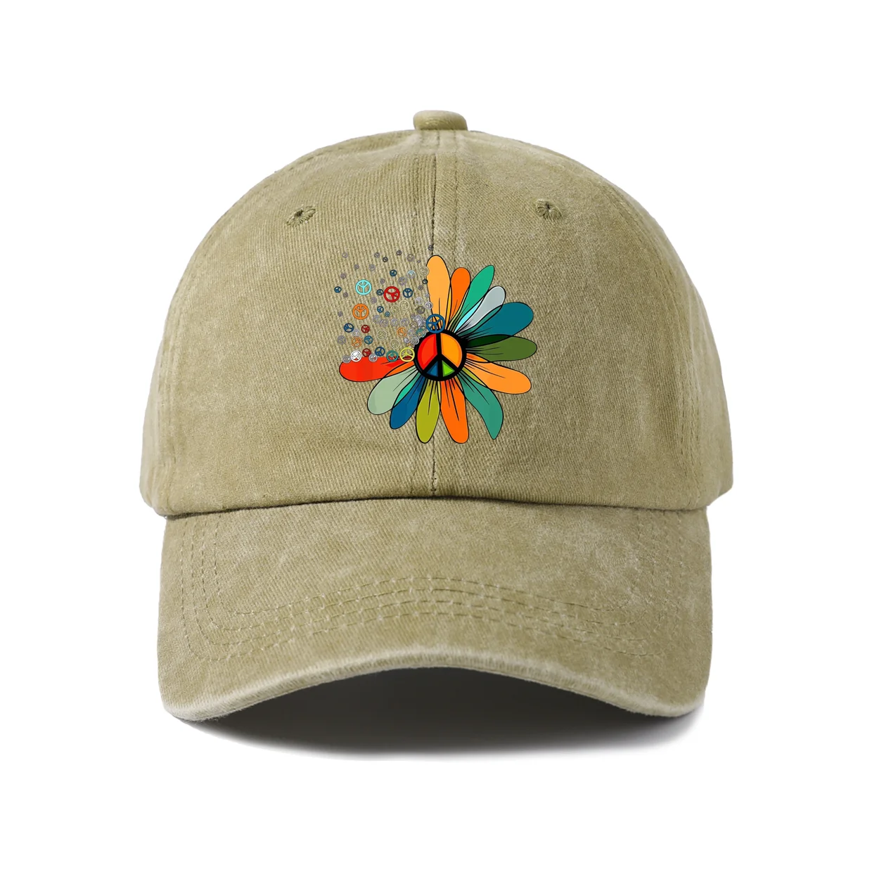 Rainbow Flower Graphic Baseball Cap, Vintage Washed Adjustable Unisex Dad Hat, Casual Gift