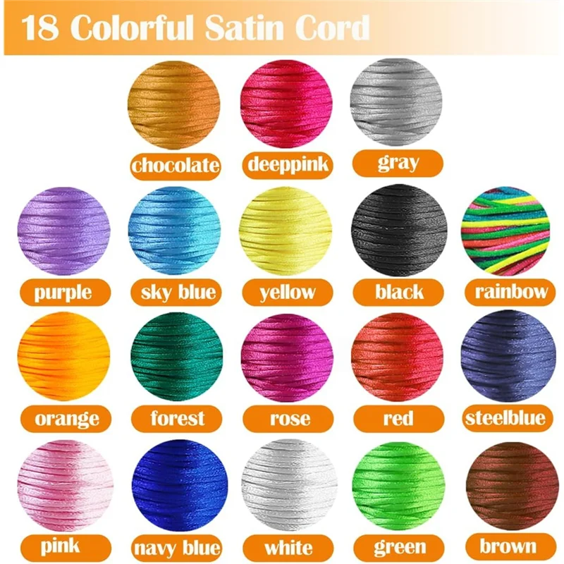 ABMI-For Beading Nylon String For Bracelets Making Kit+ Keychain Clips+ Key Ring Satin Rattail Cord Kumihimo Necklace,Macrame,