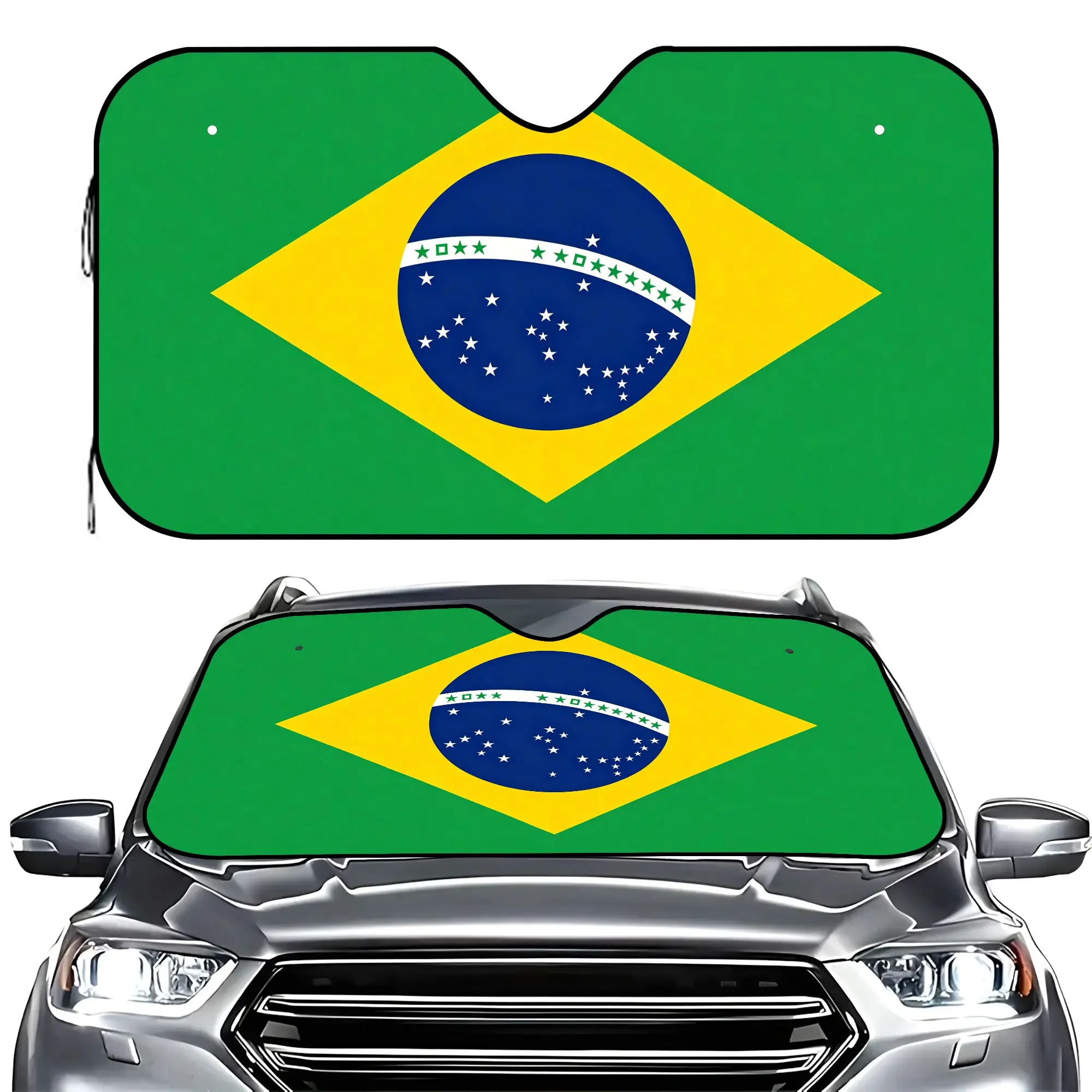 Brazil Flag Car Windshield Sun Shade, UV Ray Reflector Heat Shield Visor, Foldable Automotive Interior Protector