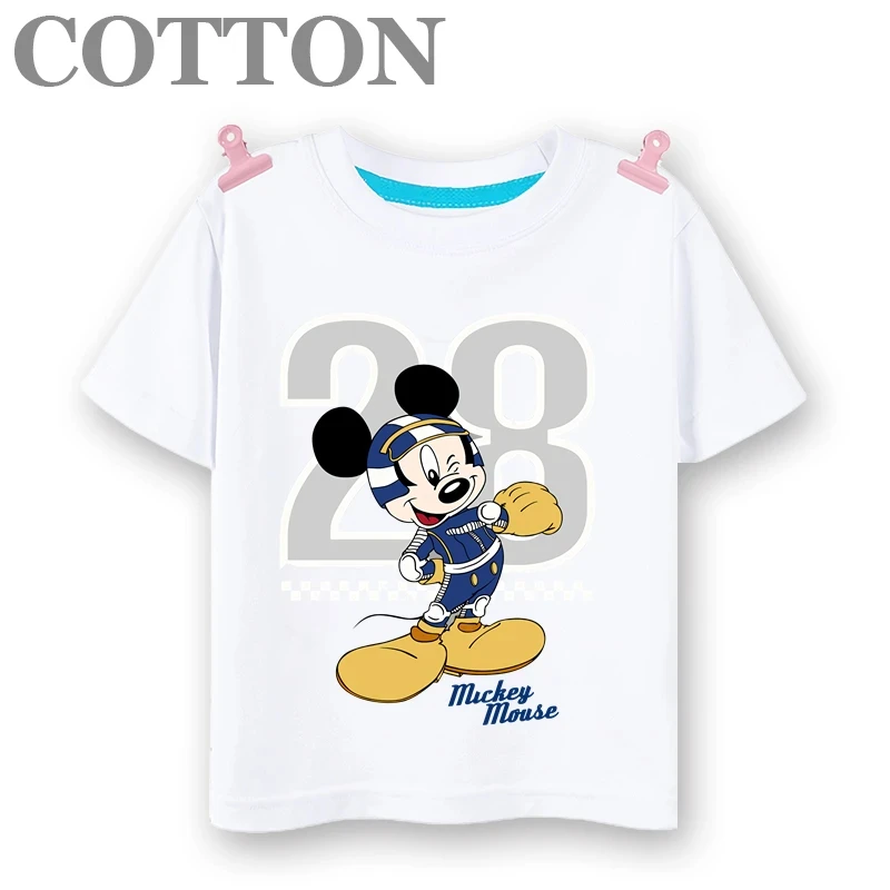 Mickey Mouse Children's Cotton Summer Fashion Cartoon Casual T-shirt Round Neck Short Sleeve Disney Anime Print Pattern