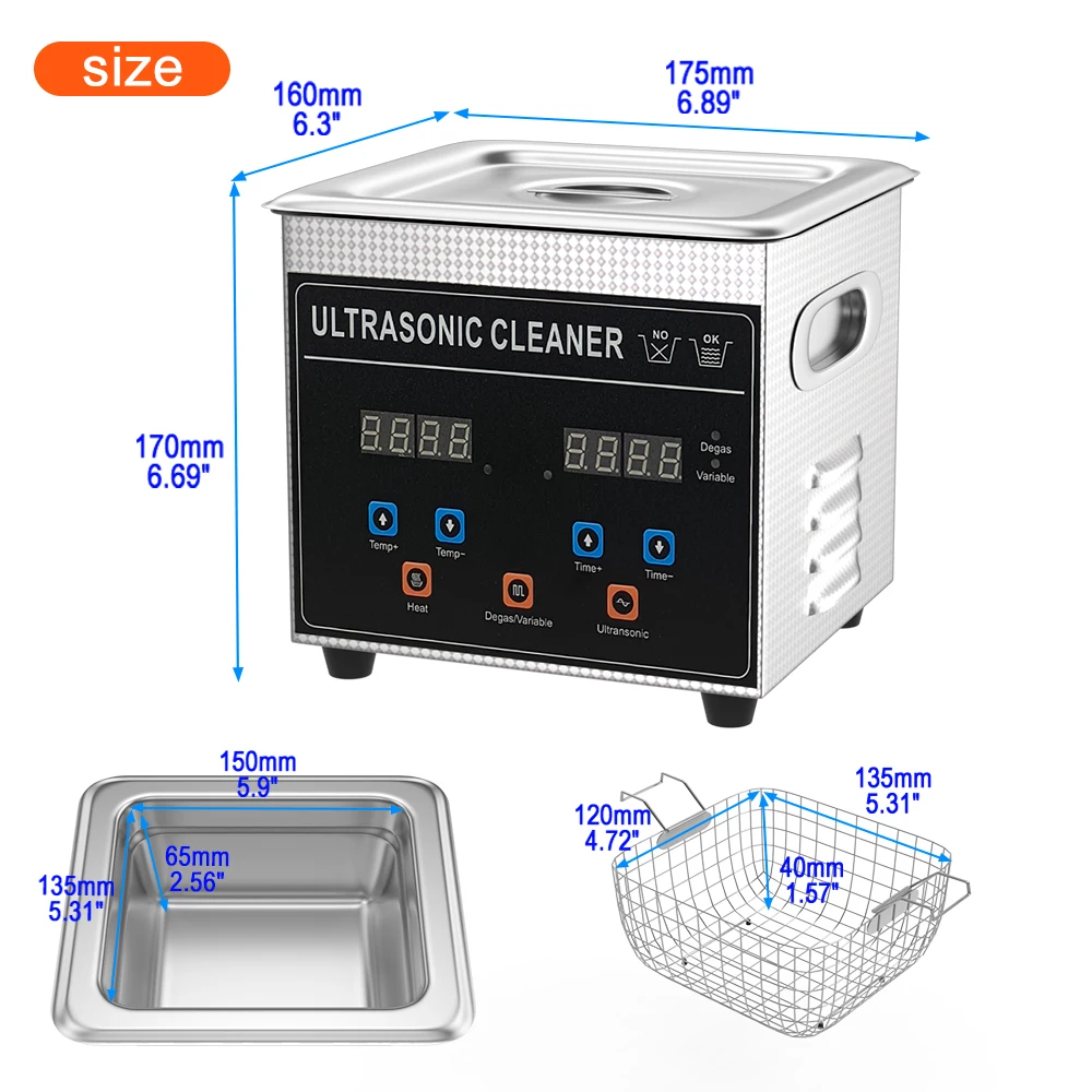 1.3L Ultrasonic Cleaner 60w 110v 220v 40khz Ultrasound Bath Washing Glasses Dental Retainer Heat Ultra Sonic Cleaning Machine