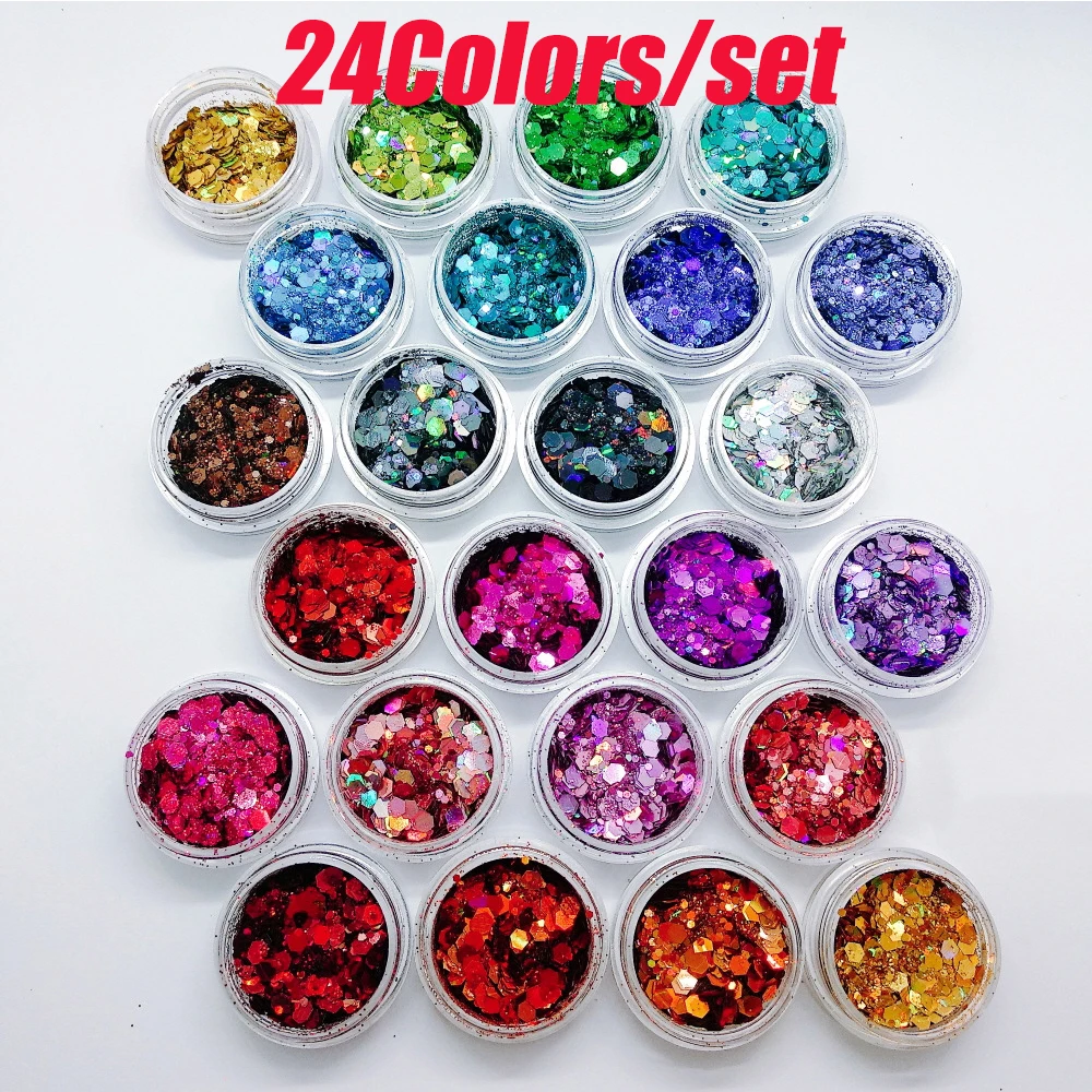 

Holographic Hexagon Shape Chunky Glitter Iridescent Sparkly Sequins Kits for Nail Art Decoration Laser Mermaid Nail Glitter