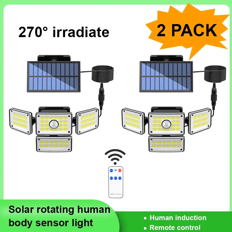 

Solar Outdoor Lights 224 LED 4 Head Motion Sensor Lights 270° Wide Angle Flood Lights,Wall Lamp Security Lights for Garden Yard