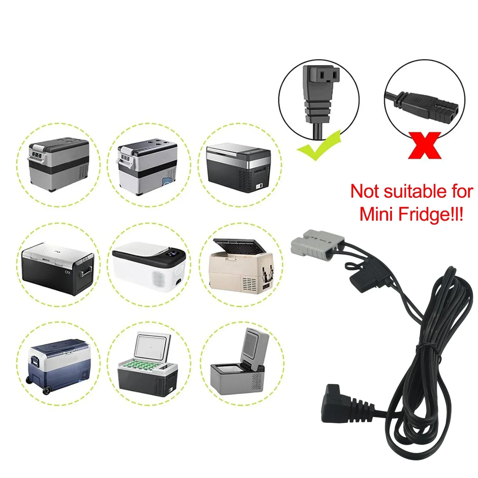 16AWG Power Cord 12V RV Refrigerator Cord Traveling Extra-thick 16AWG Cable Pure Copper Wire Core 15A Blade Fuse