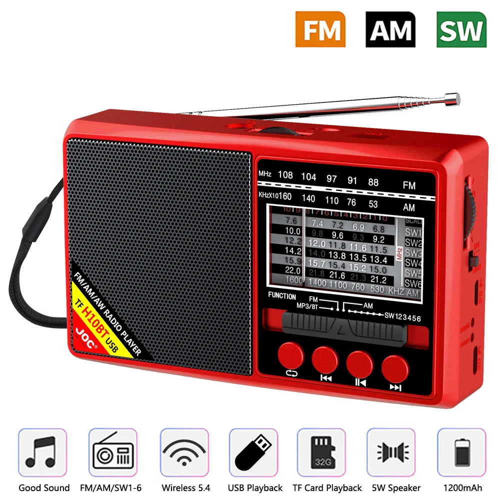 Portable FM AM SW Radio Multi Band High Sensitivity Radio Bluetooth Speaker With LED Flashlight USB TF Card Player FM Receiver