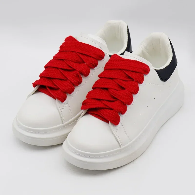 Single Layer Flat Type Polyester Cotton Shoelaces 2cm Wide Solid Color Laces Casual Shoes Men Women Custom Colors Are Supported image 3