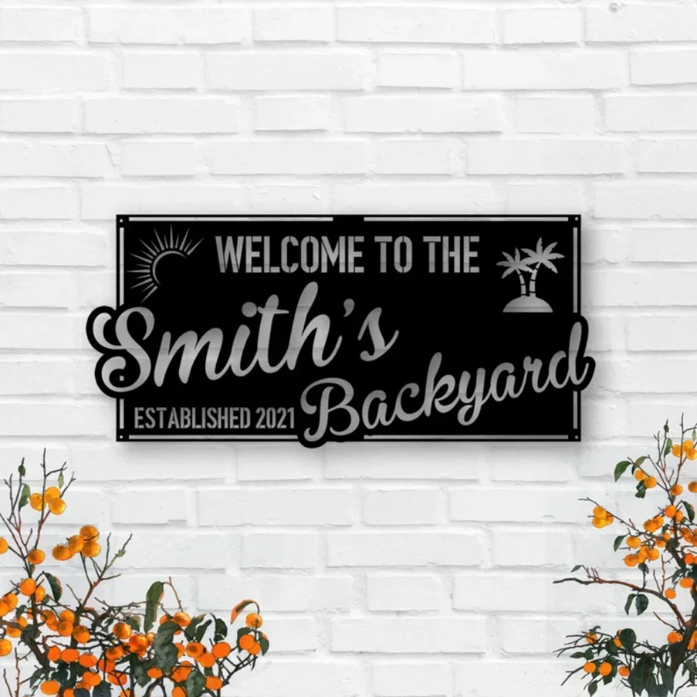 Personalized Pool Patio Sign on Backyard Bar Grill Decor Pool Deck Plate Custom Family Name Mark Patio Signage  Charm rengoku