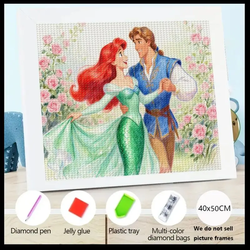 

1PC 5D DIY Diamond Painting Kit, The Little Mermaid Ariel & Prince Eric Romantic Dance Cartoon Fairytale Full Drill Rhinestone E