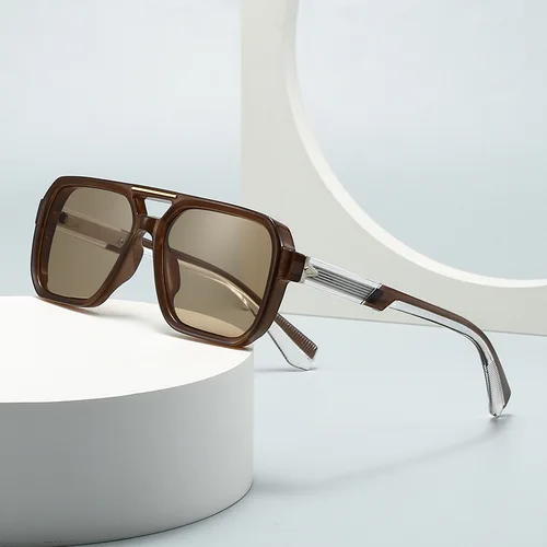 Imagen 2 del producto SHAUNA Retro remaches doble puente hombres gafas de sol cuadradas sombras UV400 moda mujer lujo azul verde gafas de sol