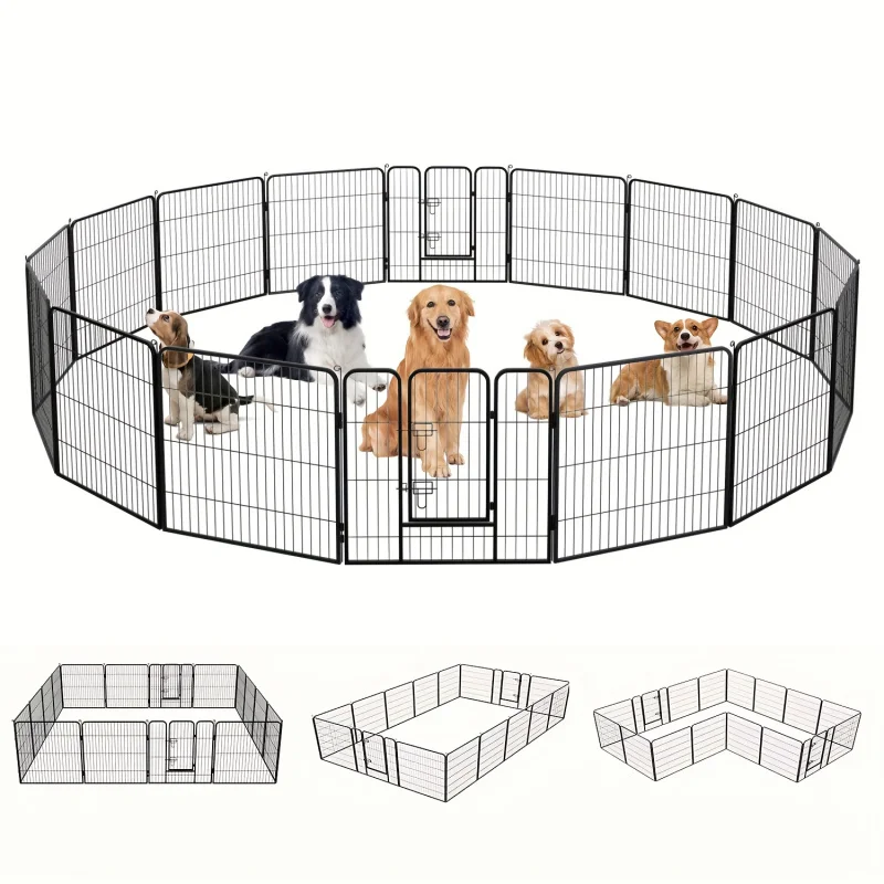 Dog playpen，Foldable Metal Indoor Outdoor Barrier，8 Piece 16 Panel High Sports Heavy Pet，Double Door with Lockable，Suitable for