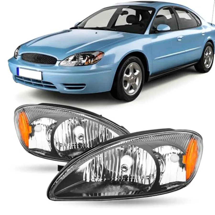

Headlights Assembly Compatible with 20002007 Taurus Halogen Headlamp Replacement with Black Housing and Abmer Reflector for En