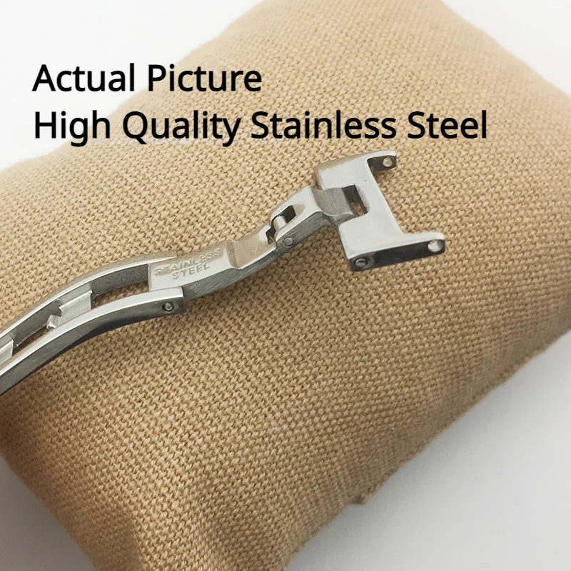 304 Stainless Steel Watchband Buckle Double Pull Folding Butterfly Clasp Metal Watch Strap Connection 12 14 16 18mm 20mm 22 24mm