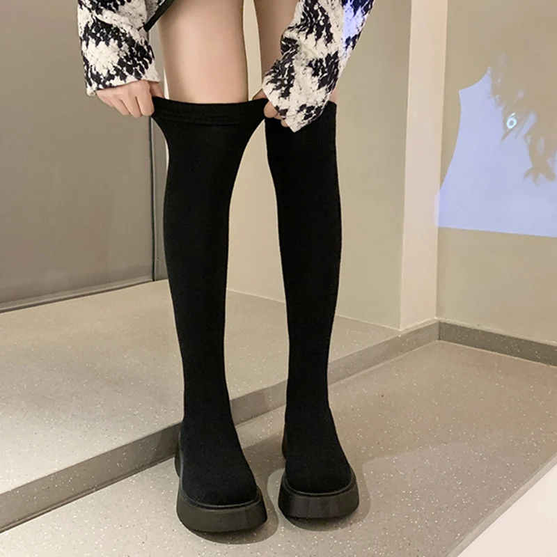 2023 Autumn Winter Women Platform Over The Knee Boots Ladies Stretch Knitted Socks Long Boots Slip-On Thick Bottom Shoes Woman