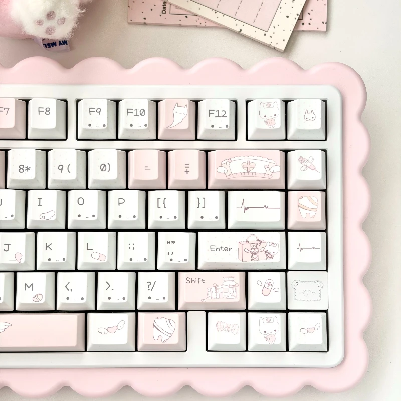 Kitten Theme Keycaps Set PBT Cherry Profile Sublimation Custom Original Handmade Keycap for Mechanical Keyboard Accessories DIY