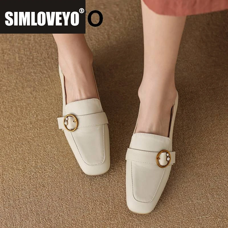 

SIMLOVEYO Women Pumps Square Toe Thick Heels 3.5cm Slip On Belt Buckles Leisure Loafers For Female Daily Shoes Big Size 44 45 46
