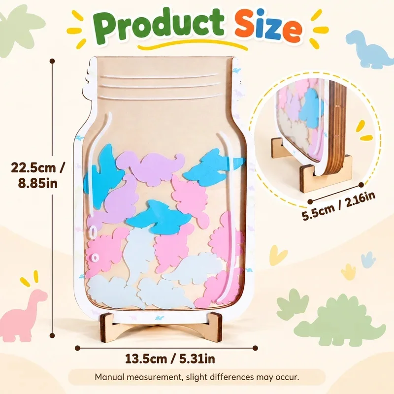 Wooden Dinosaur Reward Jar With Detachable Stand, Colorful Tokens Habit Tracker For Student Classroom Home Behavior Decor Gift