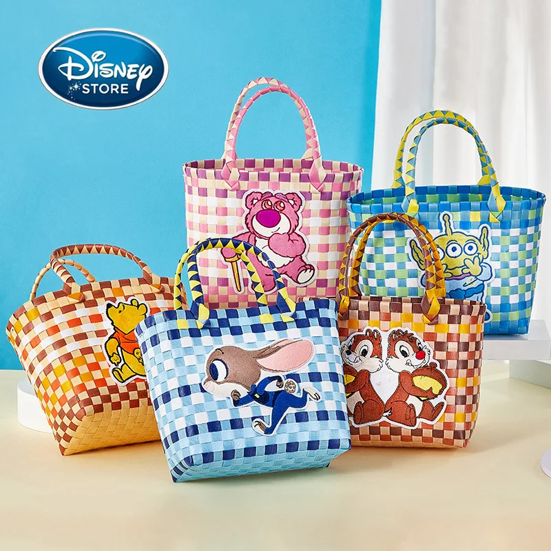 Disney Handmade Woven Bag Cartoon Judy Winnie the Pooh Handbag Tote Bag Daily Commuting Large Capacity Shopping Bag