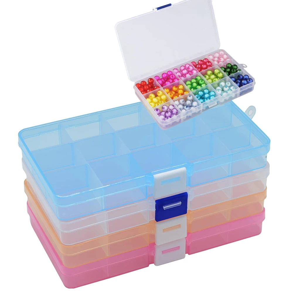 Plastic Transparent Jewelry Storage Box 15-Grids Adjustable Jewelry Rings Earrings Art Craft Portable Organizer Box