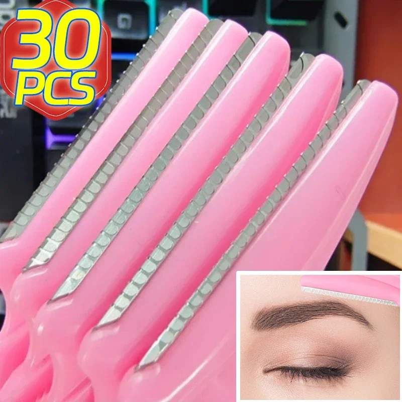 Portable Eyebrow Trimmer 24/30PCS Eye Brow Blades Shaver Scraper Face Razor Hair Removal Cutters Safety Razor Woman Makeup Tools