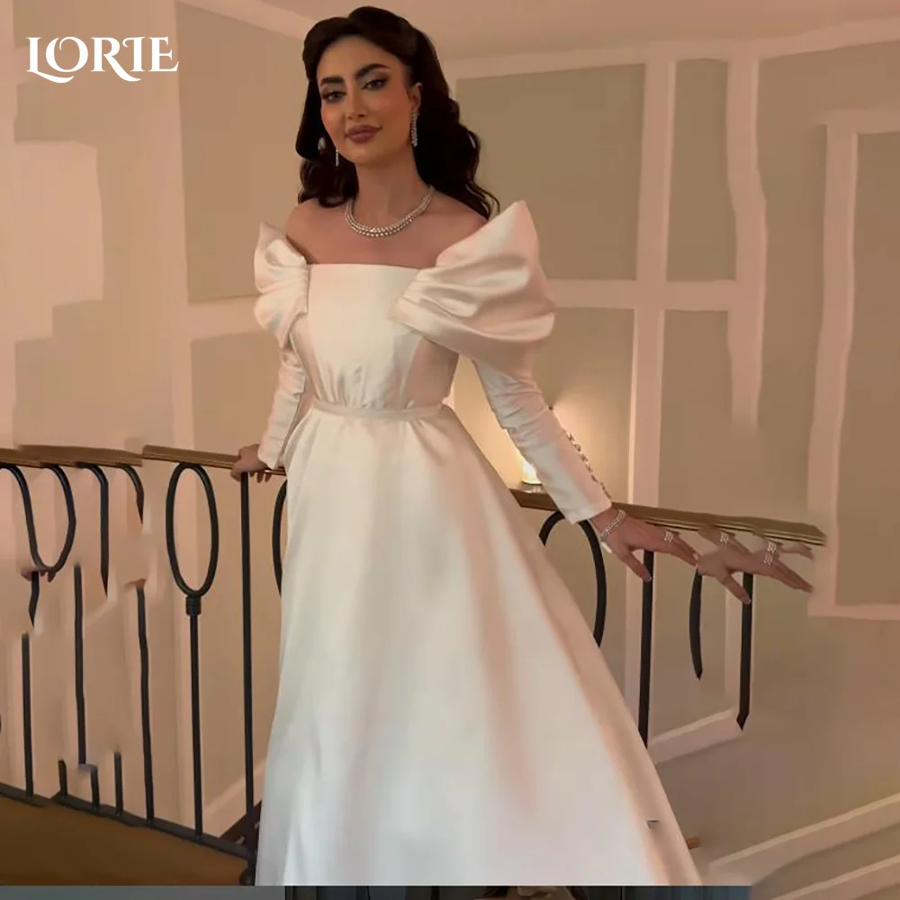 

LORIE Sexy Satin Off Shoulder Wedding Dresses Puff Sweetheart A-Line Customized Ivory Bridal Gown vestidos de novia